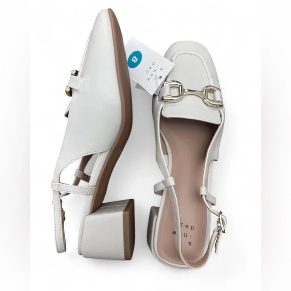 NWT A New Day Cream Memory Foam Block Heels Size 8 Slingback Loafers - Picture 1 of 6